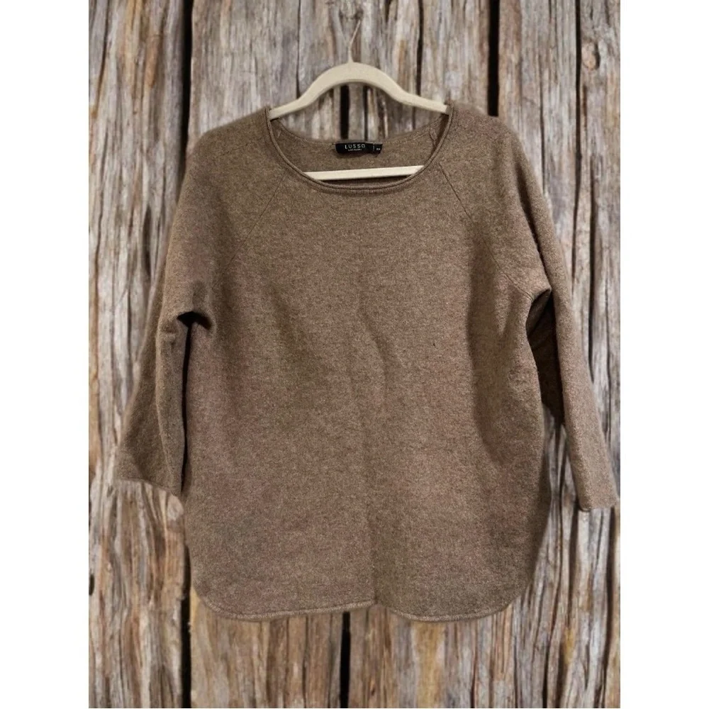 Lusso 100% cashmere Boatneck Sweater in Medium Brown XXL Round Hem Mid Sleeves - Picture 15 of 16